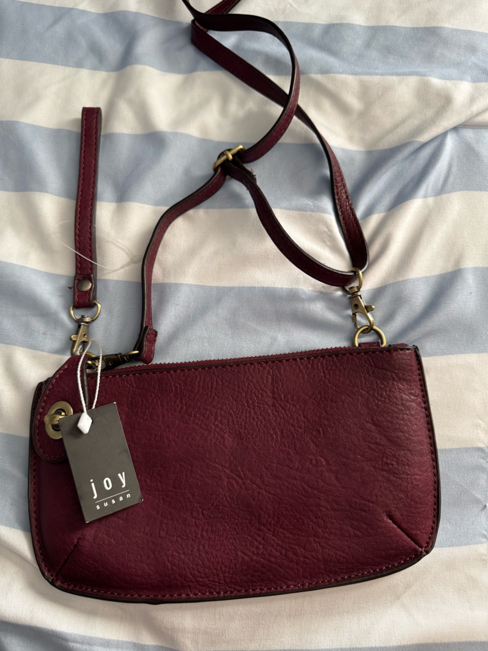 Joy Susan Burgundy Crossbody Bag with Gold Hardware